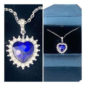 Titanic Heart of the Ocean Necklace - Faux Sapphire Blue Heart Crystal Pendant
